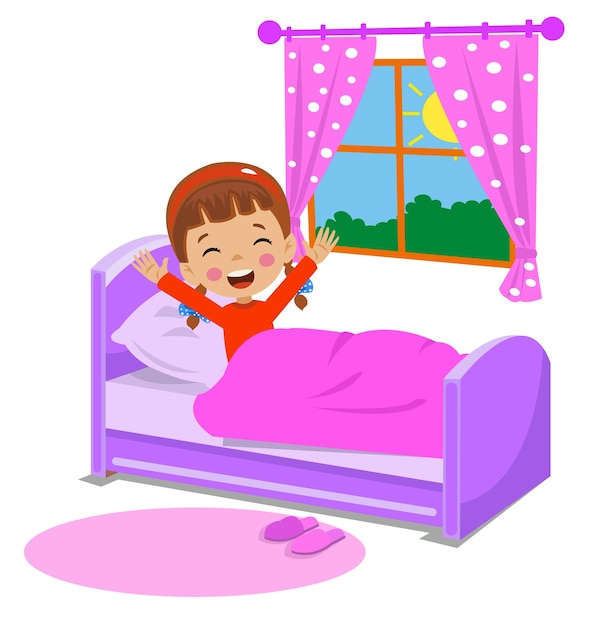 Vector cute kid waking up in the morning
