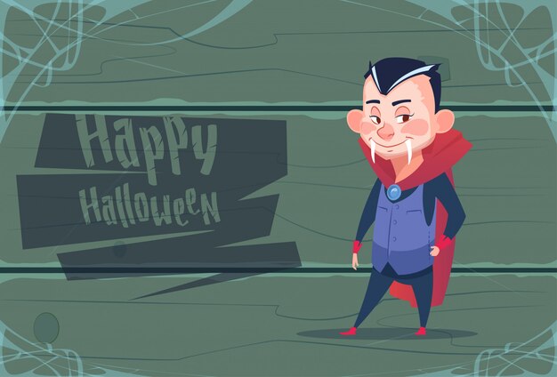 Cute Kid Wear Dracula Costume, Happy Halloween Celebration Concept