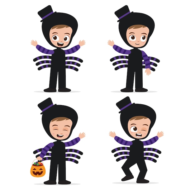 Vector cute kid wearing spider costume for halloween vector illustration