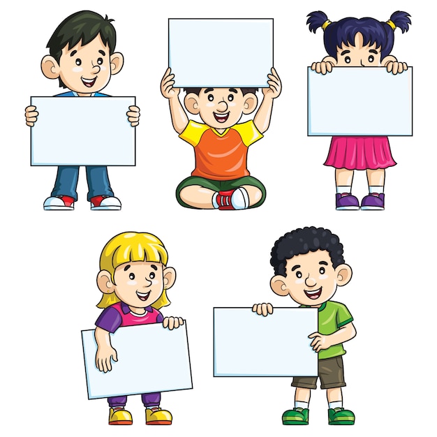 Cute kids cartoon holding blank paper