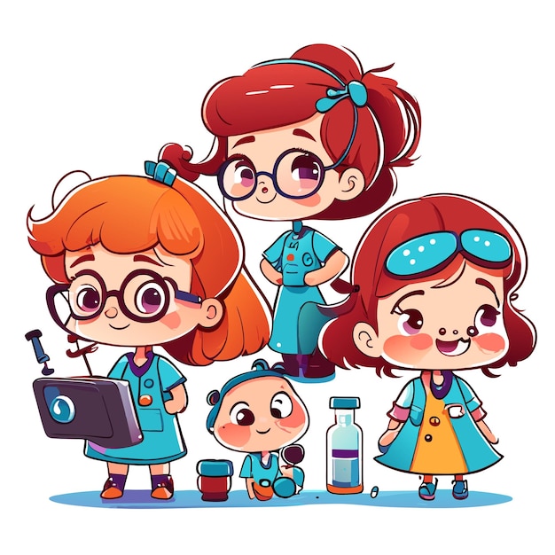 Cute kids cartoon with hairdresser equipment