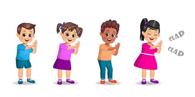 Vector cute kids clapping together