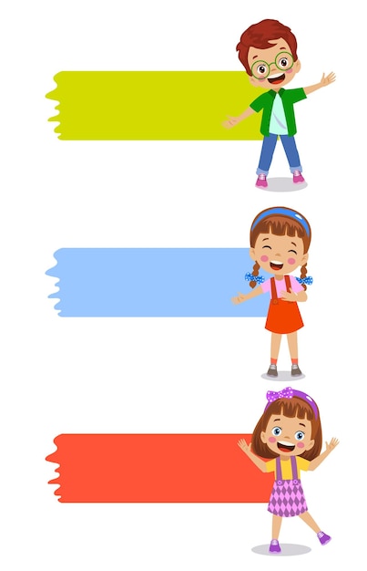 Vector cute kids and colorful benners