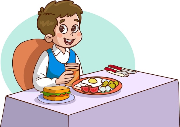 Vector cute kids eating cartoon vector