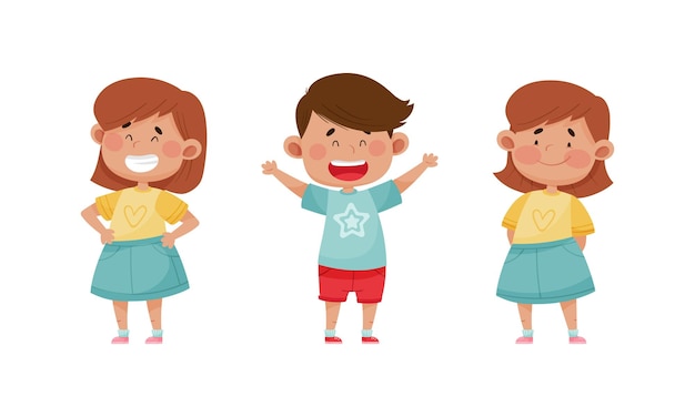 可愛い子供たちの感情は 異なる表情を持つ子供たちを設定します 幸せで陽気な男の子と女の子