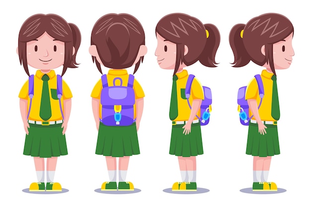 バックパックを運ぶかわいい子供の女の子の学生