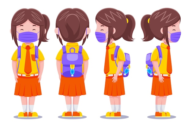 Cute Kids Girl Student wearing Mask