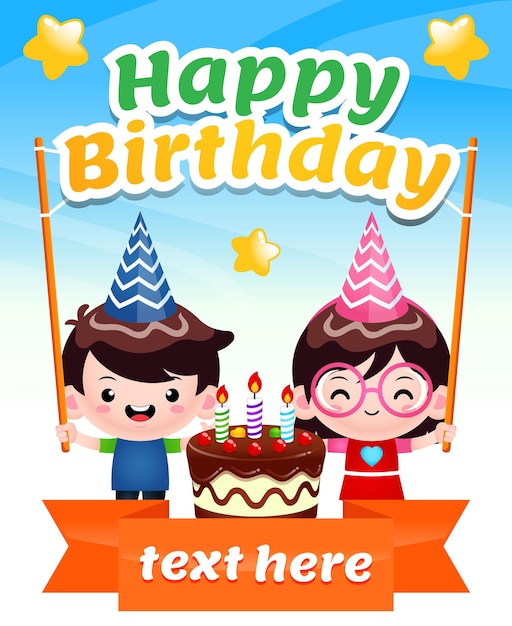 Cute Kids Holding Happy Birthday Text