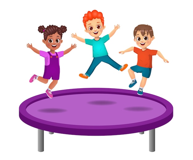 Cute kids jump on trampoline. isolated  