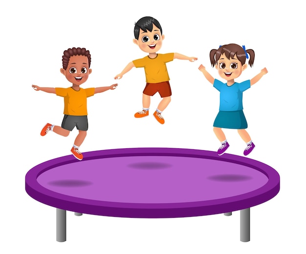 I bambini carini saltano sul trampolino. isolato