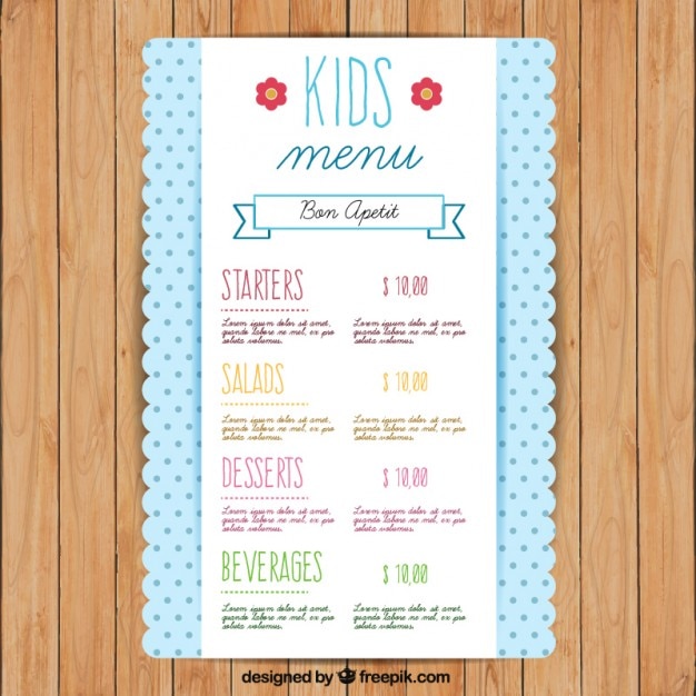 Vector cute kids menu template with dots