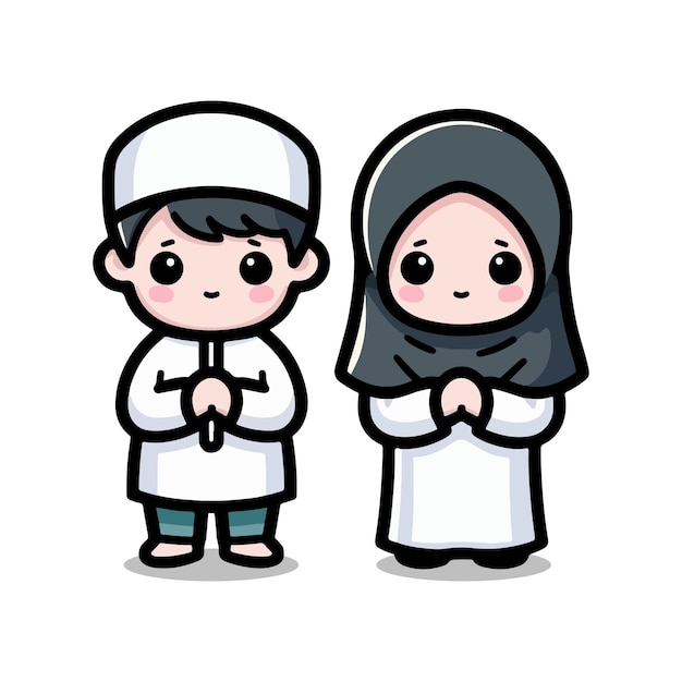 милые дети мусульманская пара иллюстрация