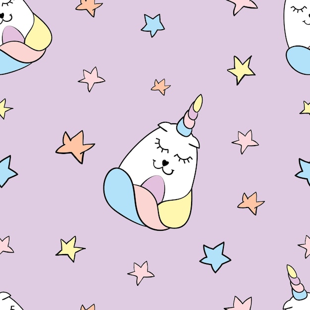 Cute kids seamless pattern with cartoon unicorns