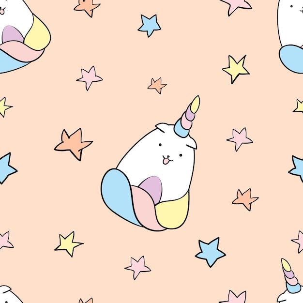 Cute kids seamless pattern with cartoon unicorns