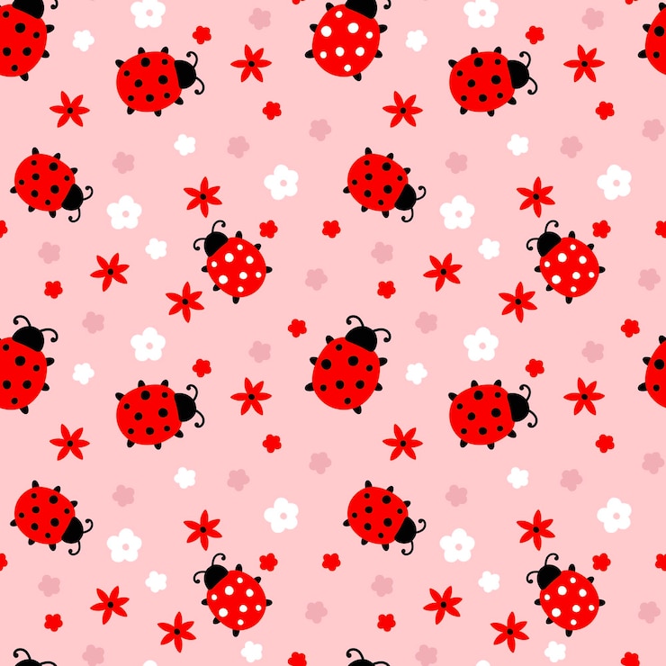 Vector cute kids seamless patterns with flowers and ladybugs