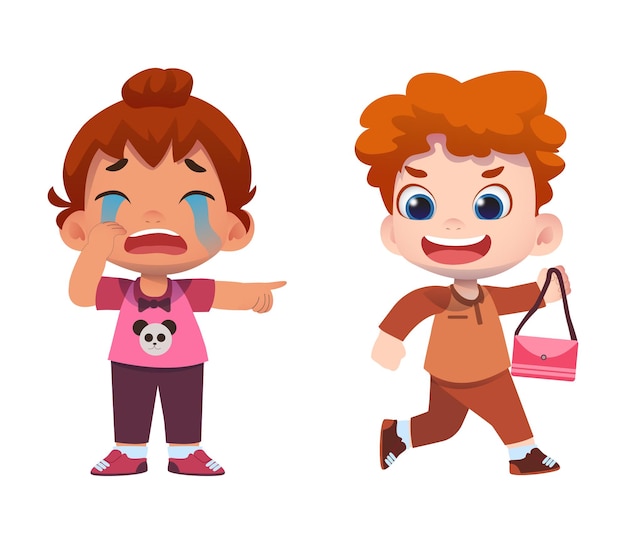 Vector cute kids steal a friend bag