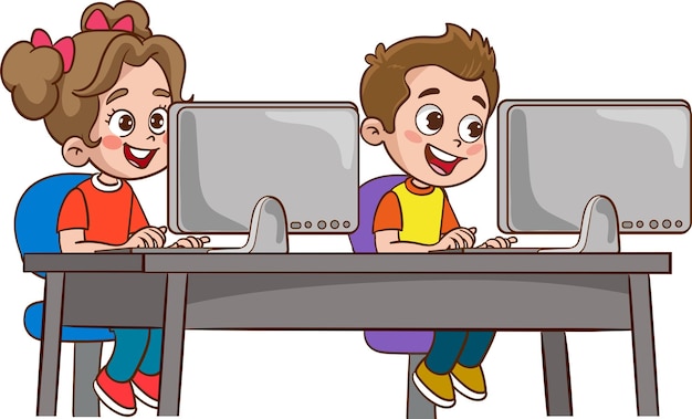 Vector cute kids surfing internet vector