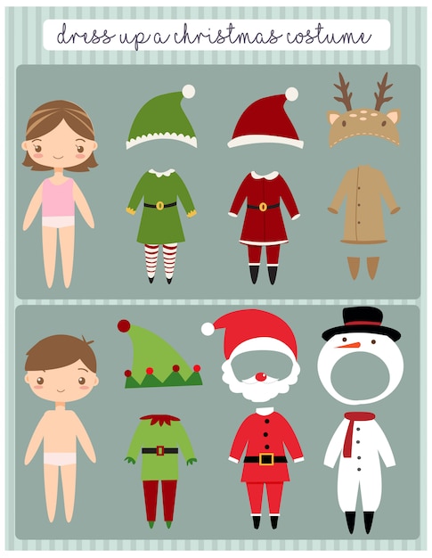 Vector cute kids and variety christmas costume