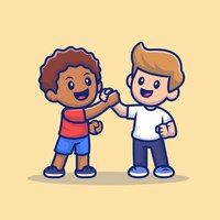 Vector cute kids with different skin color cartoon   icon illustration. people and education icon concept isolated  . flat cartoon style