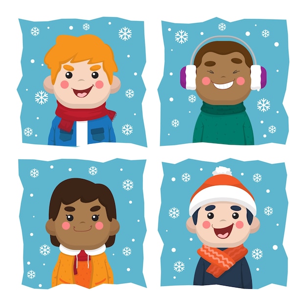 Vector cute kids with winter clothes