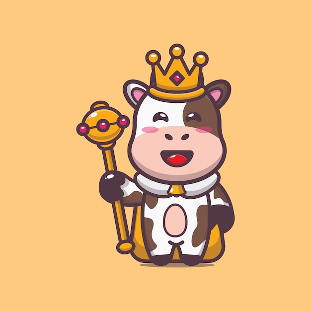 Cute king cow cartoon vector illustration