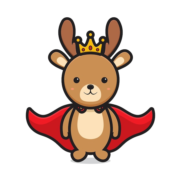 Cute king deer mascot character. design isolated on white background