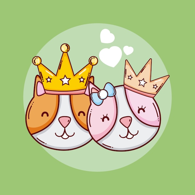 Vector cute king and queen animals cartoons