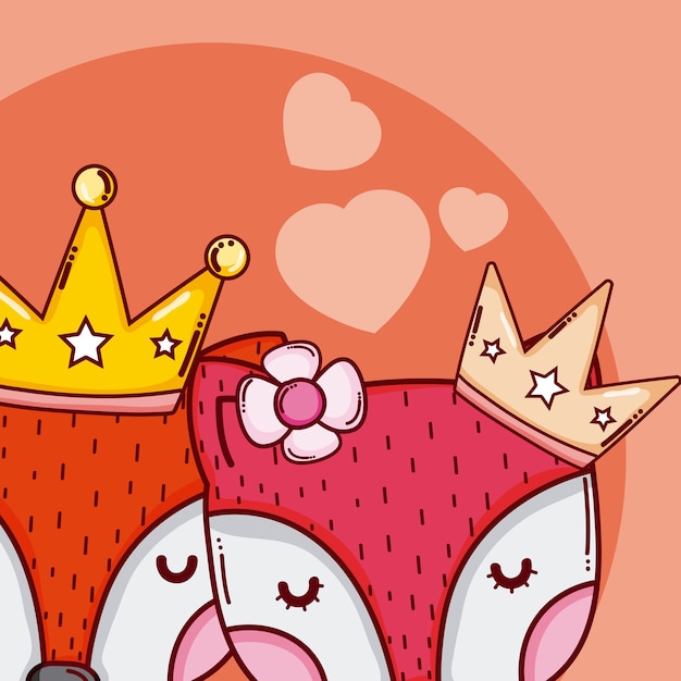 Cute king and queen animals cartoons