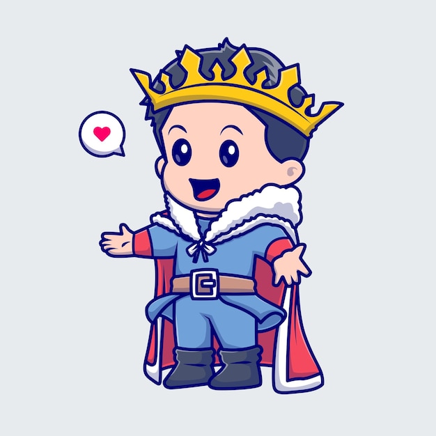 Cute king with crown cartoon vector icon illustration. people nature icon concept isolated premium