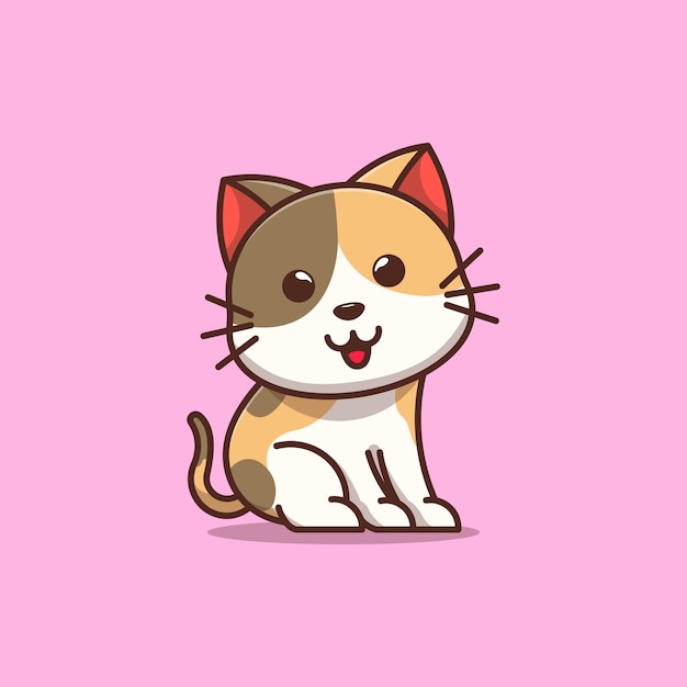 Cute kitten cartoon icon illustration