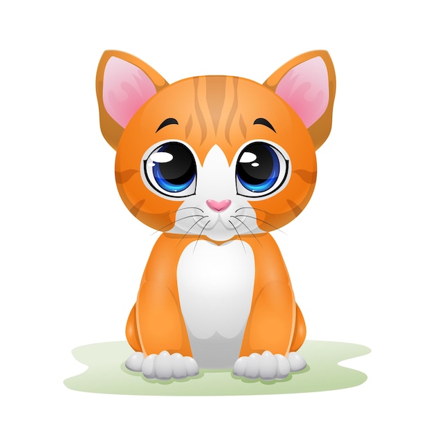 Cute kitten cartoon sitting in the grass