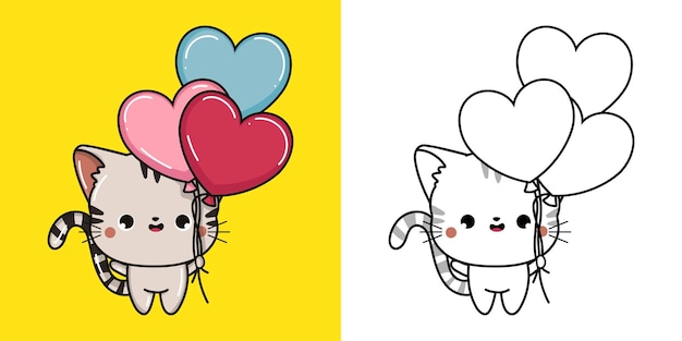 ぬりえページとイラスト用のかわいい子猫クリップアート 幸せな猫のイラスト