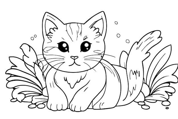 cute kitten coloring page for kids coloring book illustration