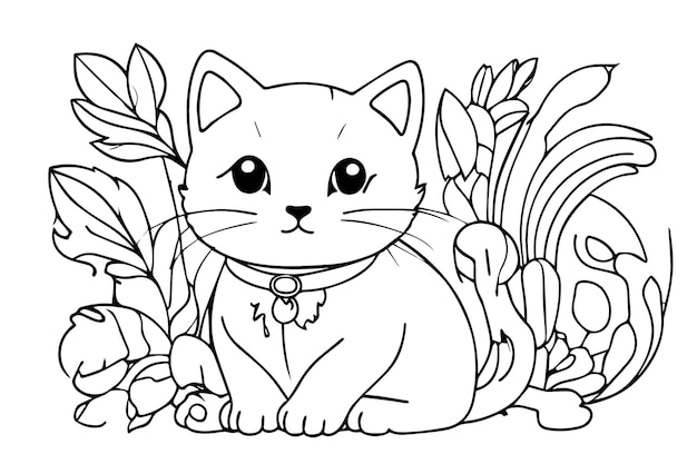 Vector cute kitten coloring page for kids coloring book illustration