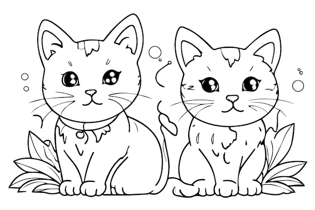 Vector cute kitten coloring page for kids coloring book illustration