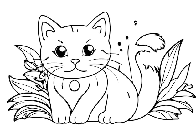 cute kitten coloring page for kids coloring book illustration