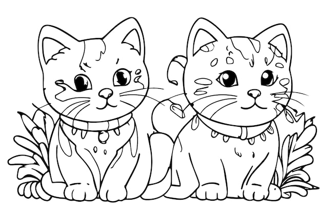 Vector cute kitten coloring page for kids coloring book illustration