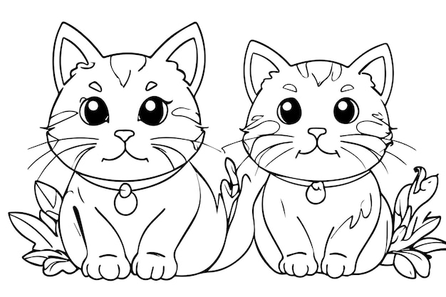 Vector cute kitten coloring page for kids coloring book illustration