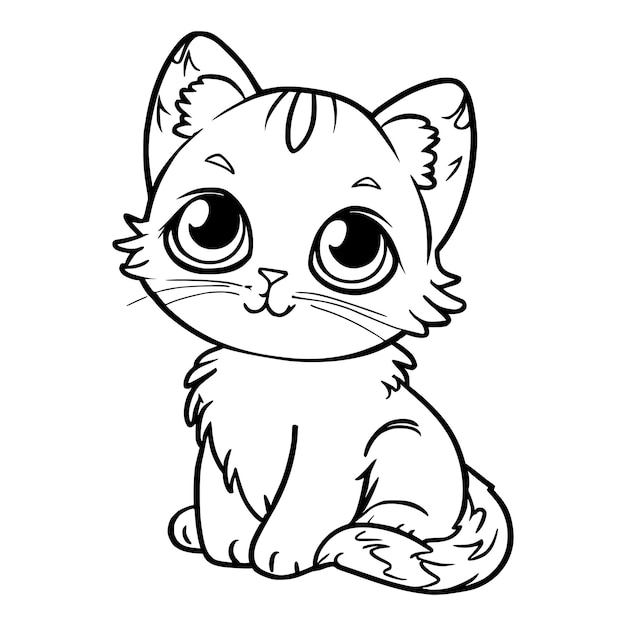 Cute kitten. Hand drawing coloring for kids and adults. Beautiful