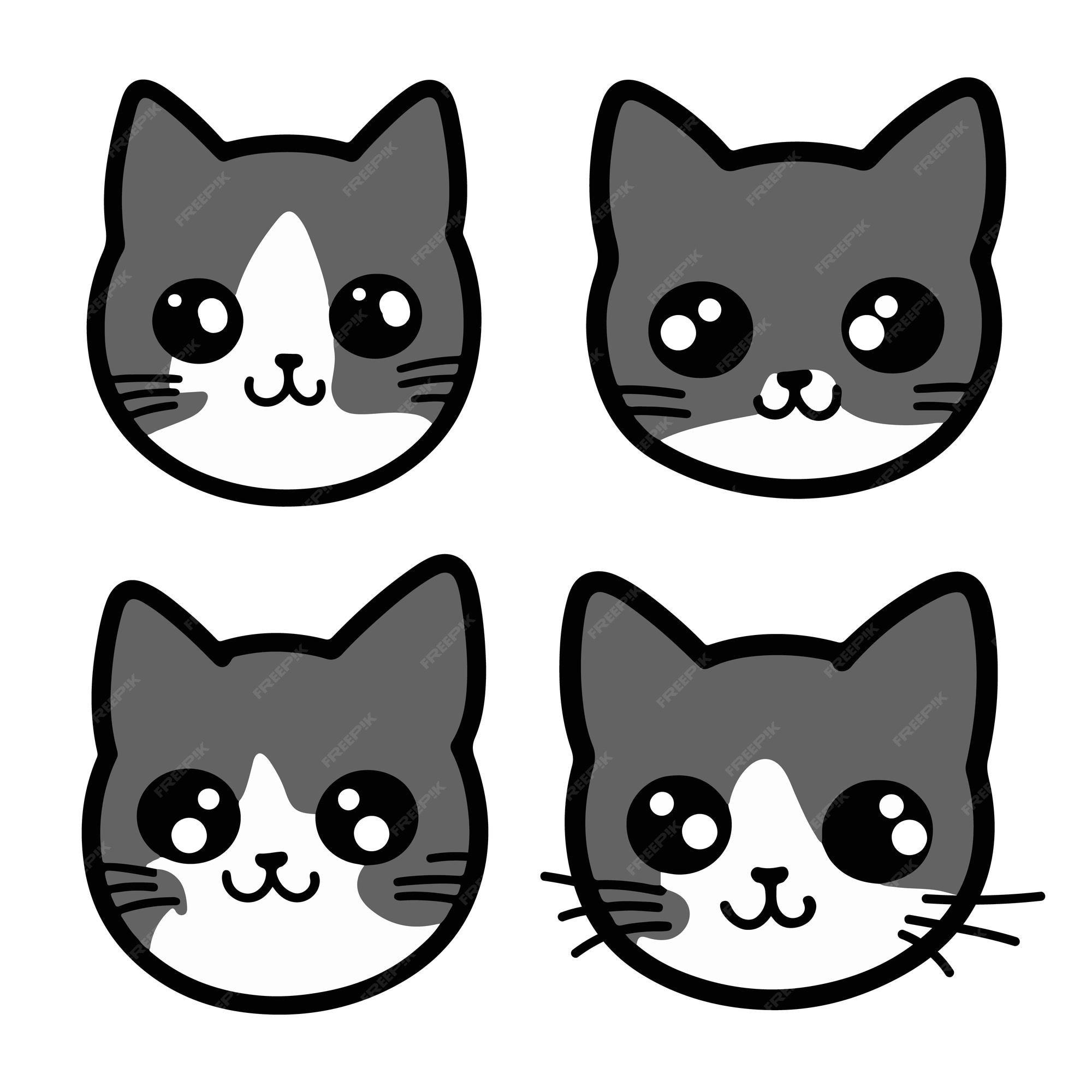 Cute cat icon set line kitten face head body Vector Image