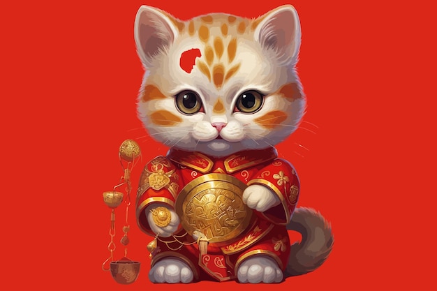 Vector cute kitten holds gold in the mouth in the style of realistic images vector illustration