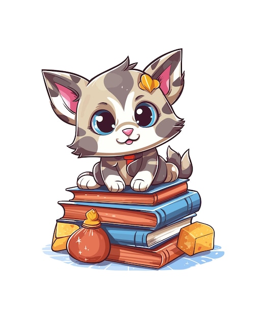 Vector cute kitten on a pile of books on a white background cute kitten on a pile of books illustration