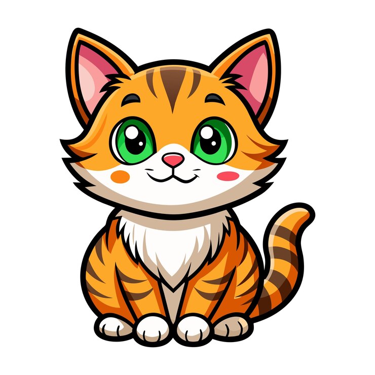 Vector cute kitten sitting on white background