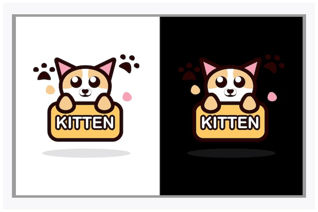 Vector cute kitten vector logo concept