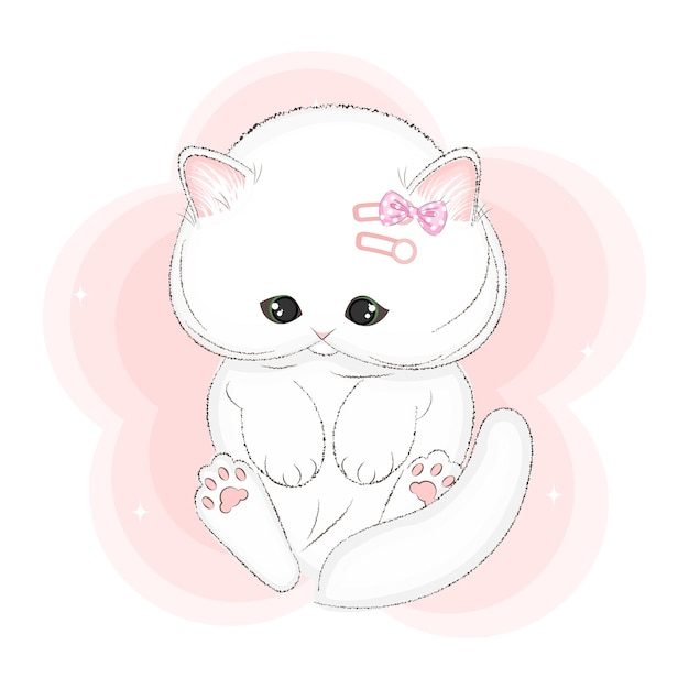 머리핀 패션 벡터 일러스트 섬유 인쇄와 귀여운 새끼 고양이