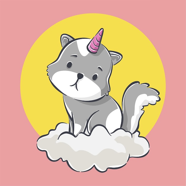 Vector cute kitten with unicorn cartoon icon illustration