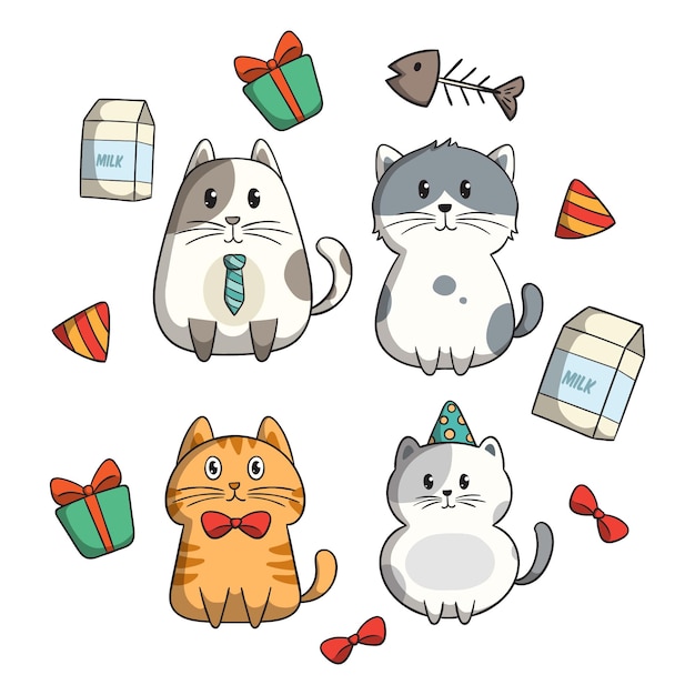 Cute kitty cat collection with doodle style