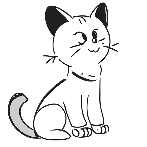 Вектор Милая кошка-кошка, нарисованная вручную наклейкой на мультфильме, икона, концепция, изолированная иллюстрация