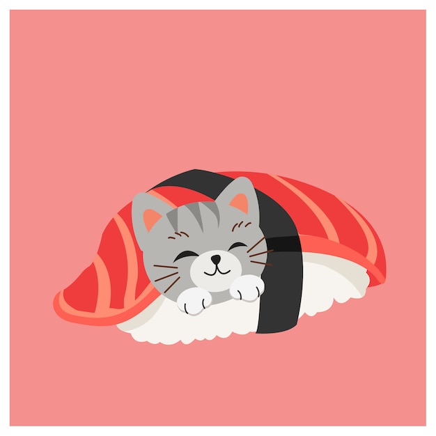 Cute kitty cat in sushi,  japanese sushi , Tuna sushi.