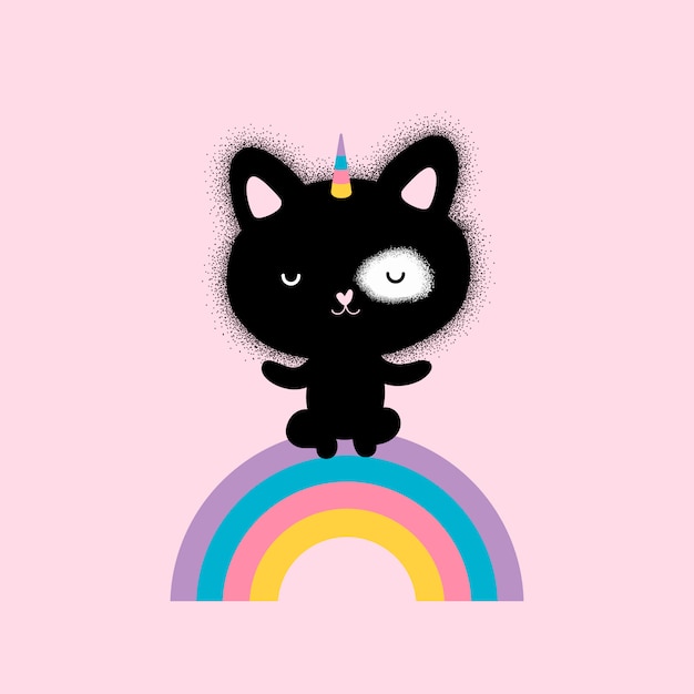 Carino gatto gattino unicorno e arcobaleno